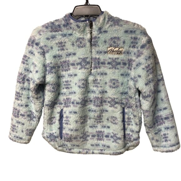 Hurley Girls Sherpa Printed Quarter-Zip Jacket  L‎ 10/12 NWT - Picture 1 of 5